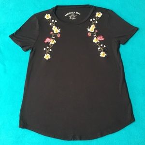 Soft Black Embroidered Tee